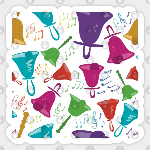 Colorful Handbells And Notes Pattern Sticker by SubtleSplit